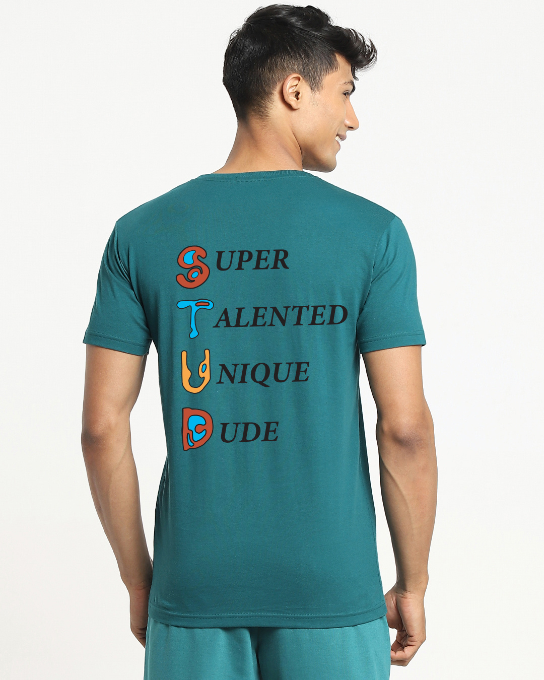 Shop Men's Green Stud Typography T-shirt-Back