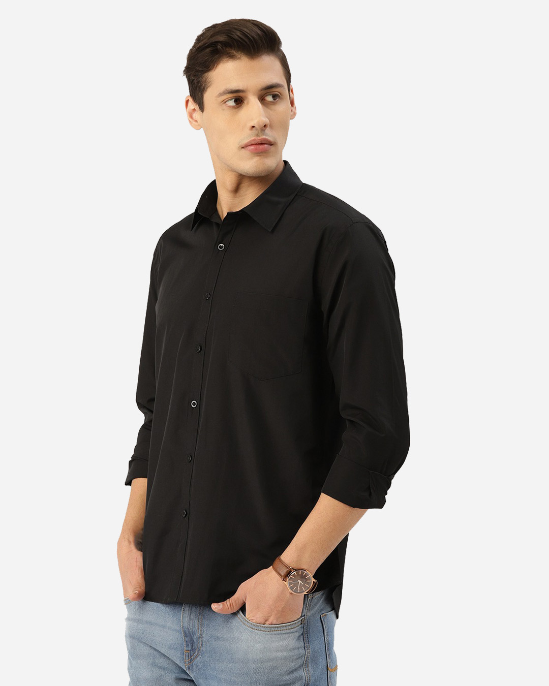Shop Men Black Solid Classic Shirt-Back