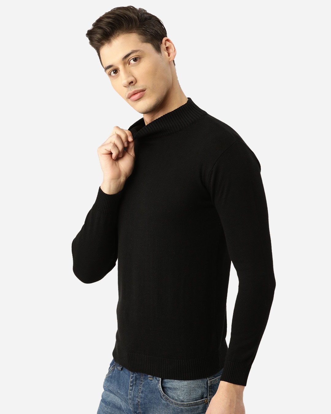 Shop Men Black Solid Pullover Sweater-Back