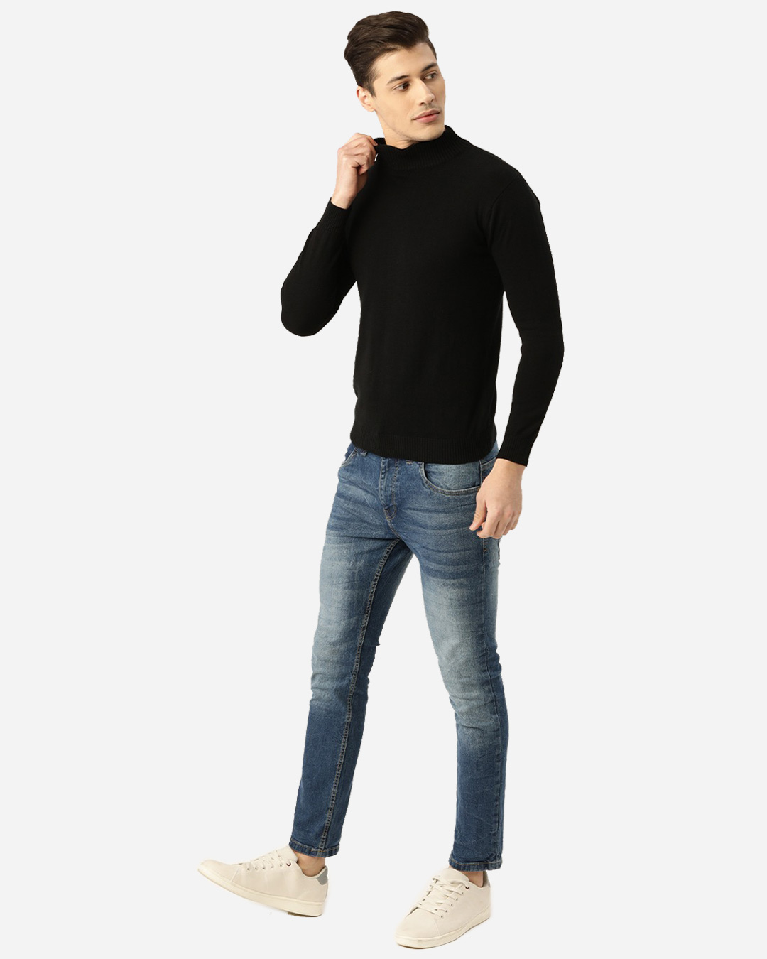ShopMen Black Solid Pullover Sweater-Full