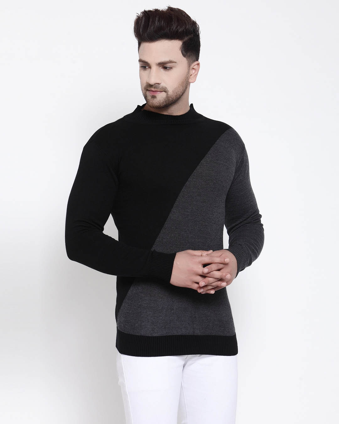 Shop Men Grey Solid Pullover Sweater-Back