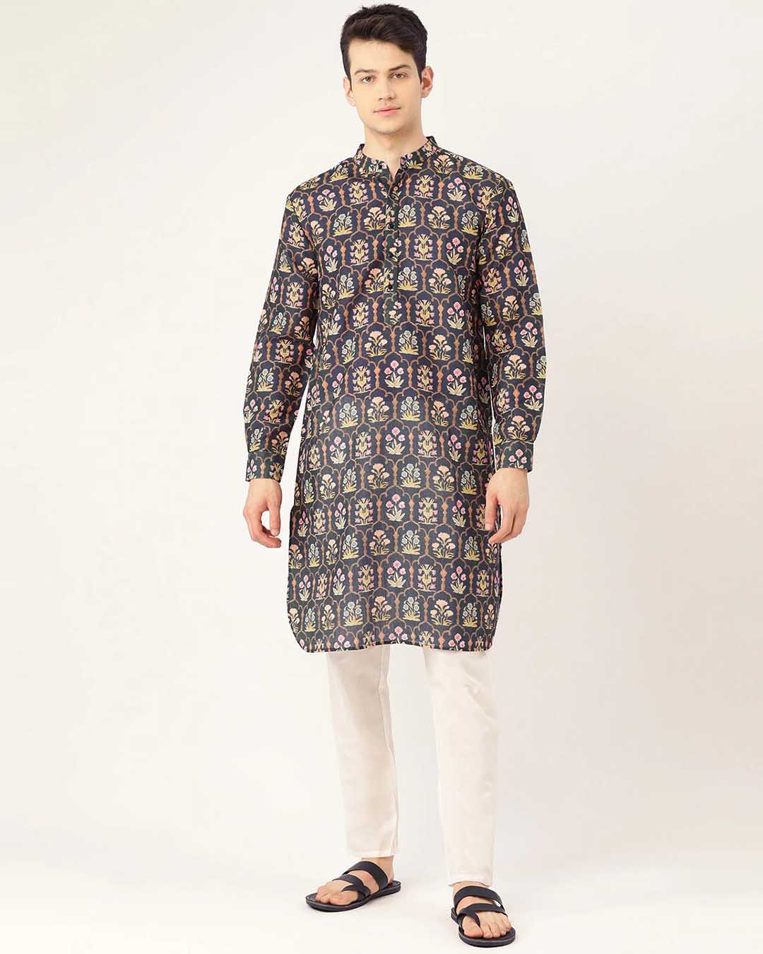 Buy Style Quotient Men Maroon Printed Straight Kurta For Men Maroon