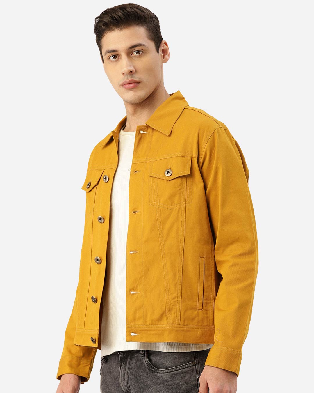Shop Men's Mustard Yellow Solid Denim Jacket-Back