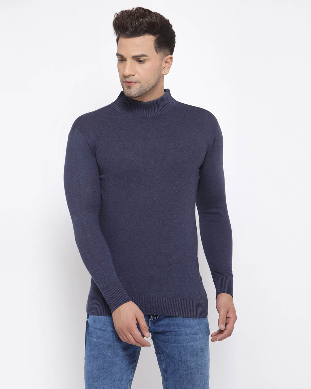 Buy Style Quotient Men Navy Blue Solid Pullover Sweater for Men Online ...