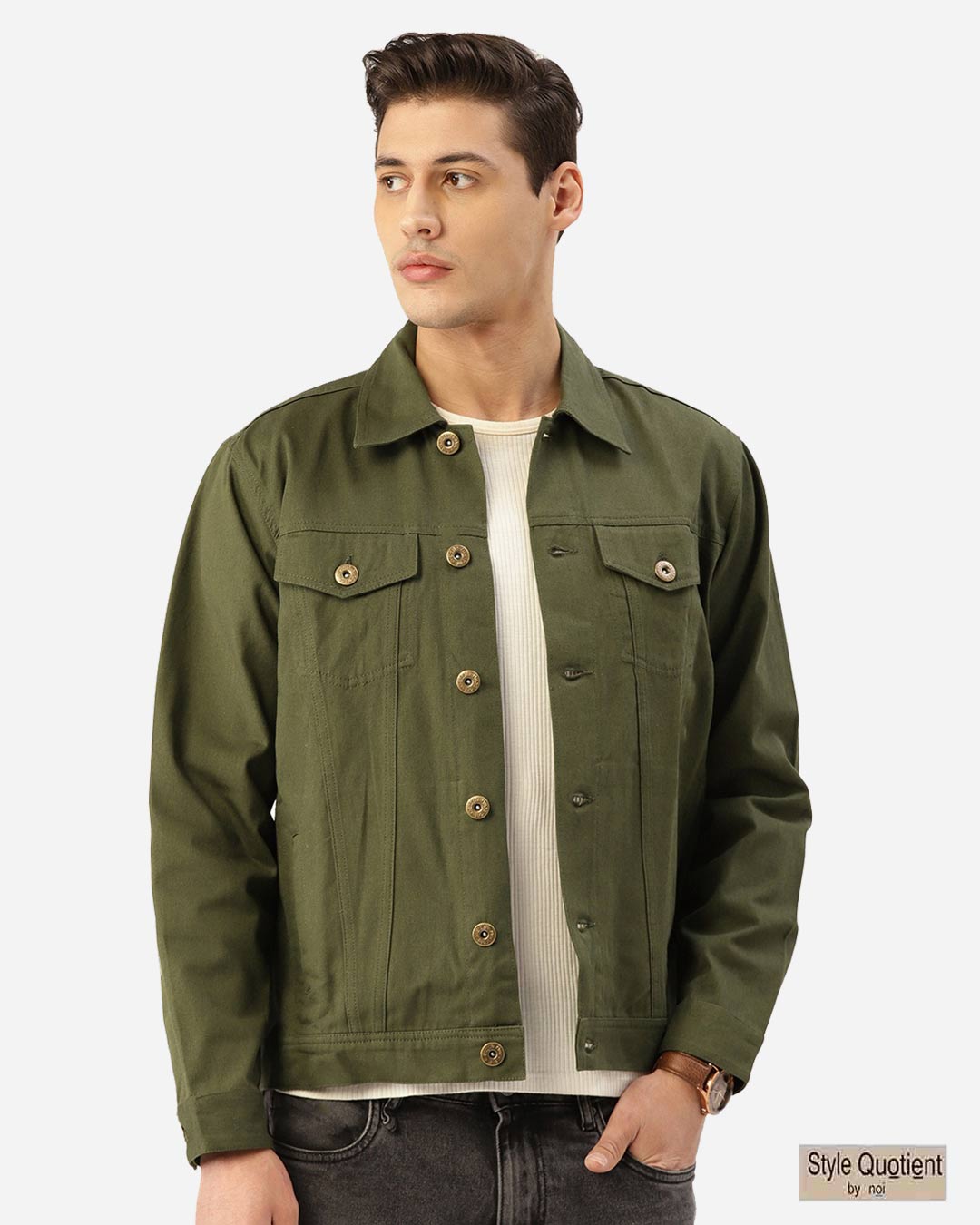 Buy Style Quotient Men Olive Green Solid Denim Jacket Online At Bewakoof