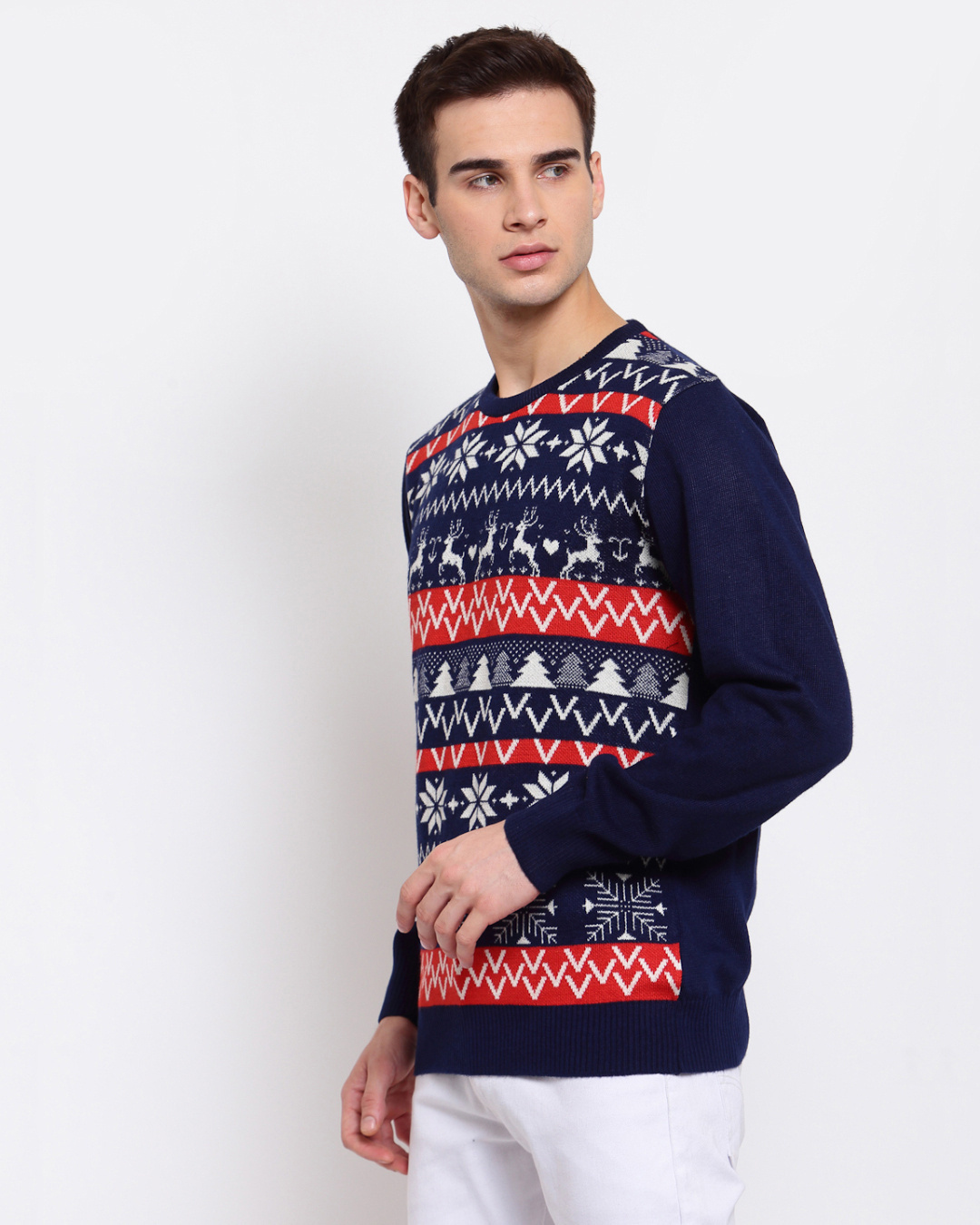 Shop Men's Blue Printed Regular Fit Sweater-Back