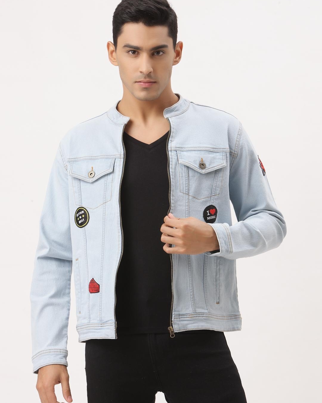 Shop Men's Blue Self Design Jacket-Back