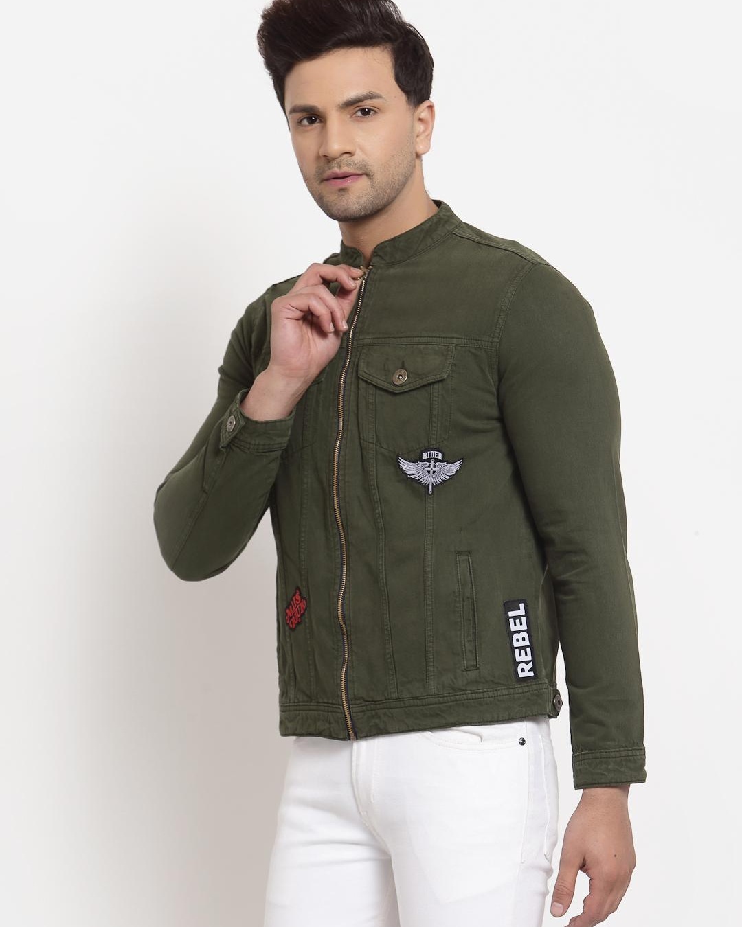 Shop Men's Green Self Design Jacket-Back