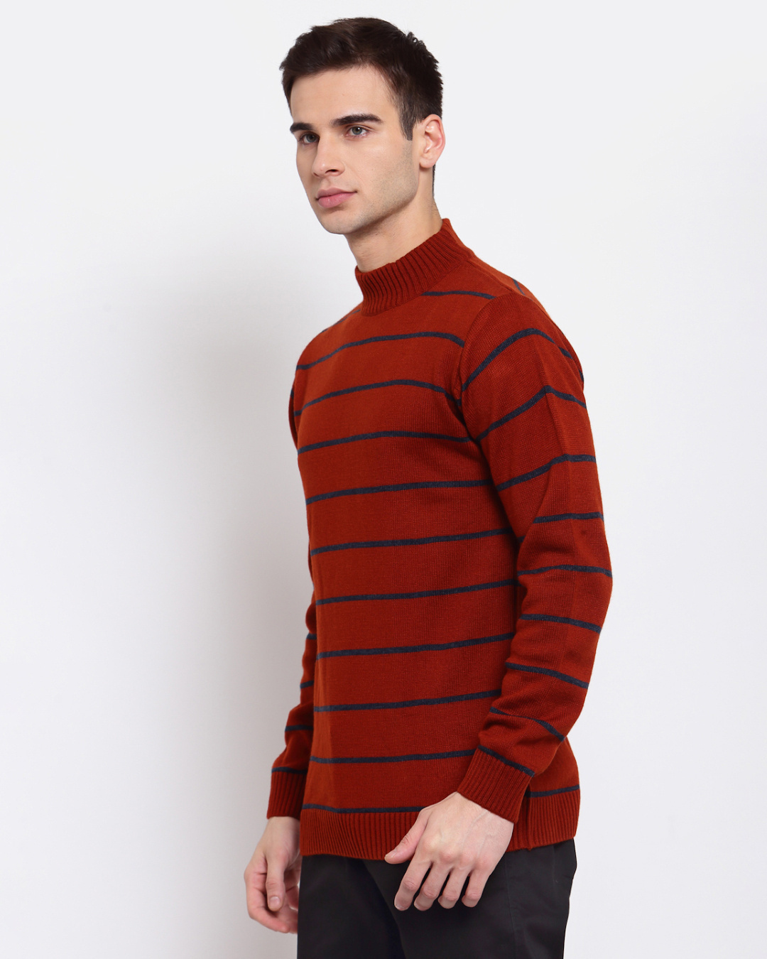 Shop Men's Maroon Striped Regular Fit Sweater-Back