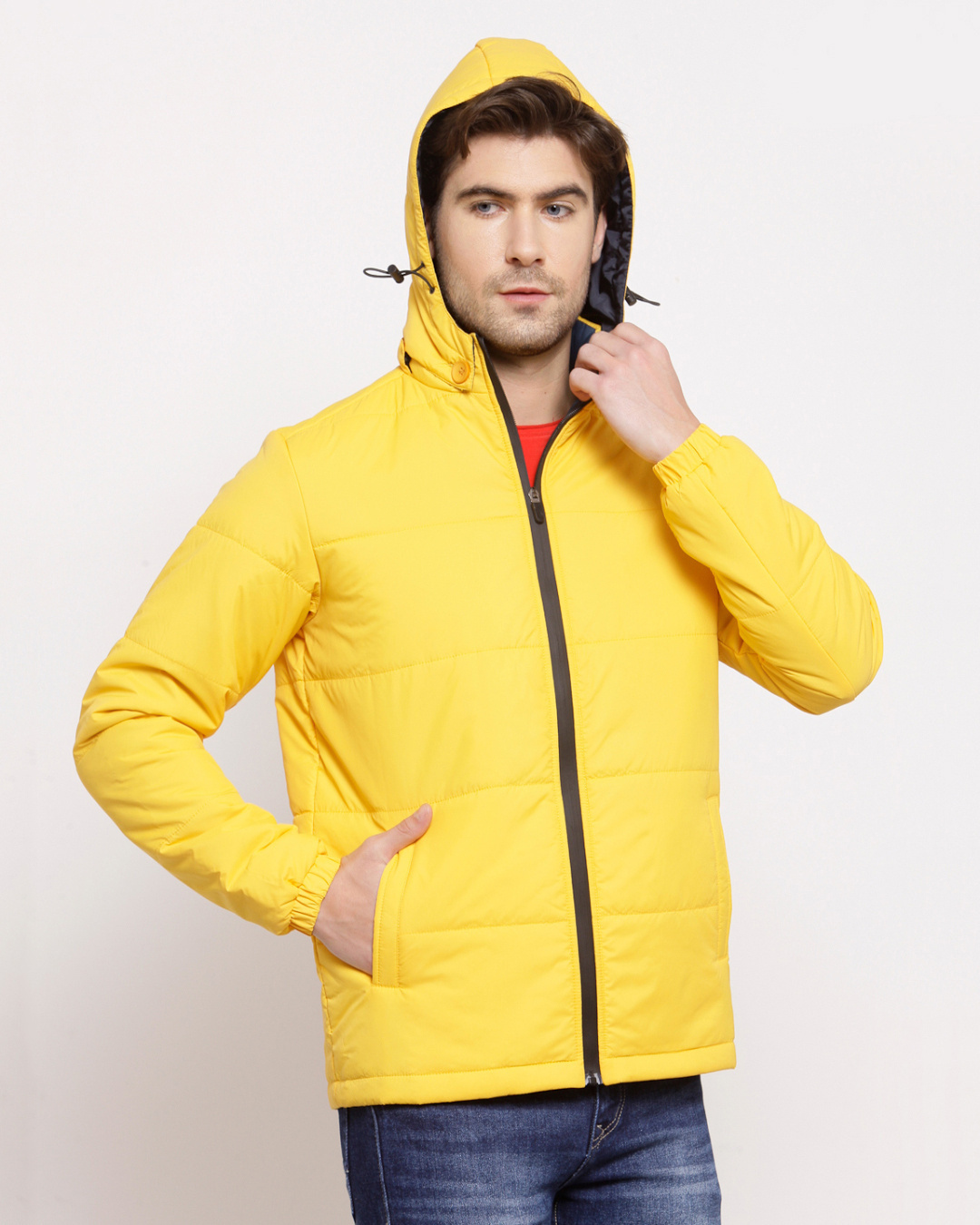 Shop Men's Yellow Regular Fit Jacket-Back