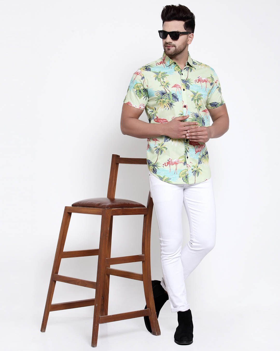 ShopMens Green Floral Print Shirt-Full