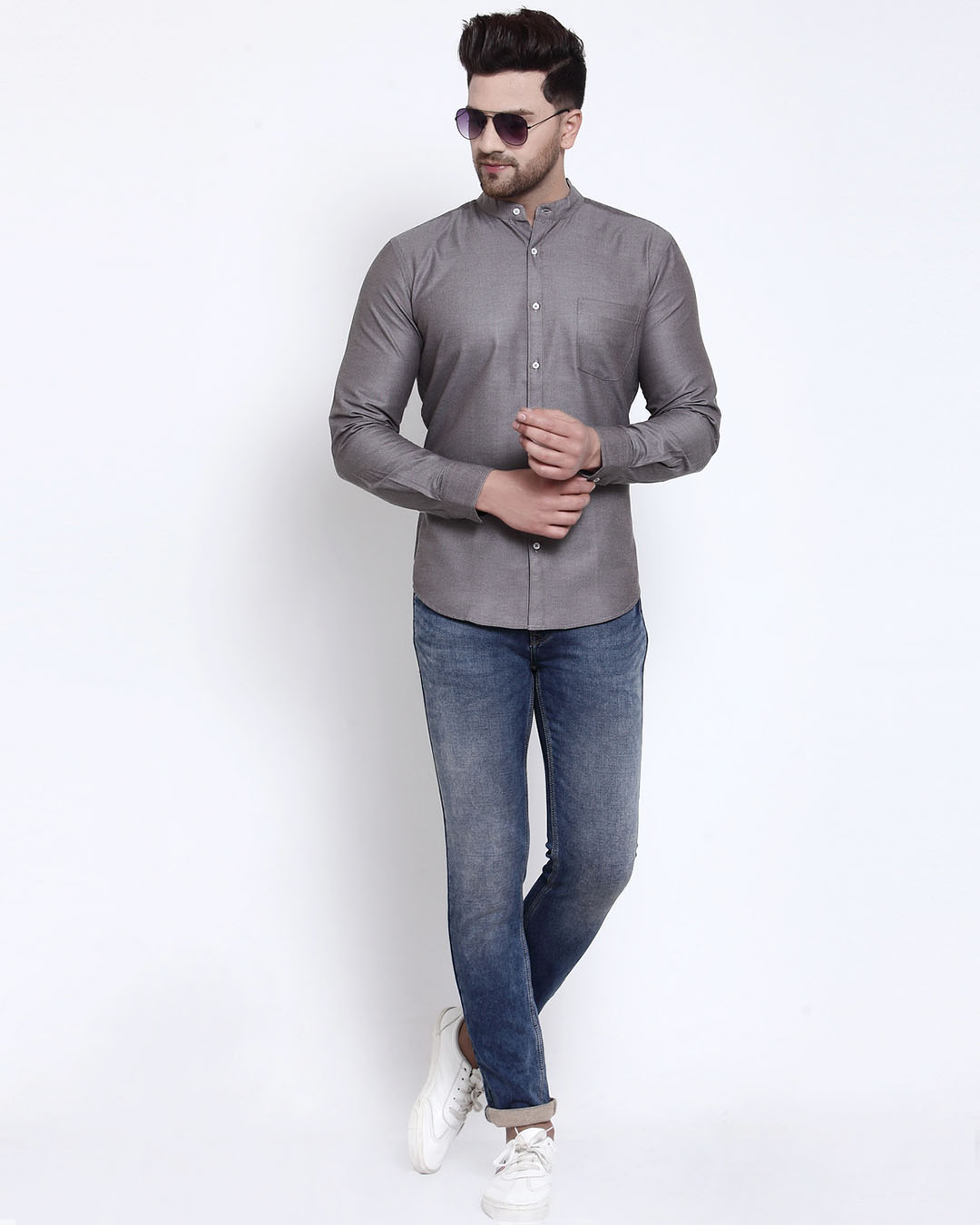 ShopMens Grey Solid Shirt-Full