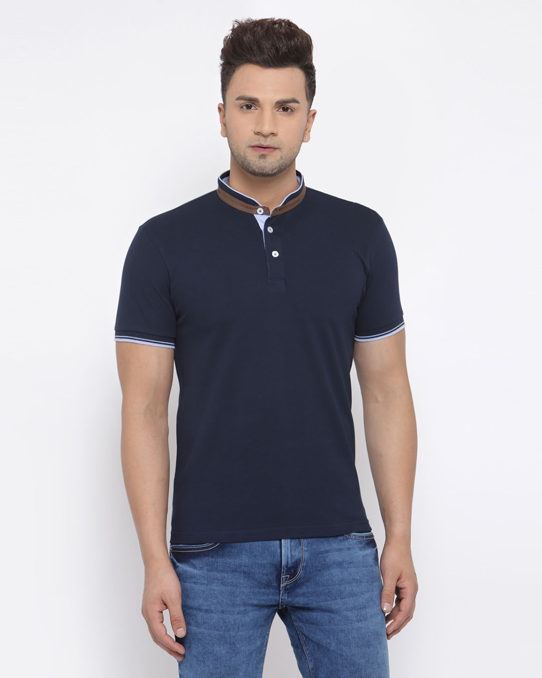 Buy Men's Navy Blue Short Sleeves Casual T-shirt Online at Bewakoof