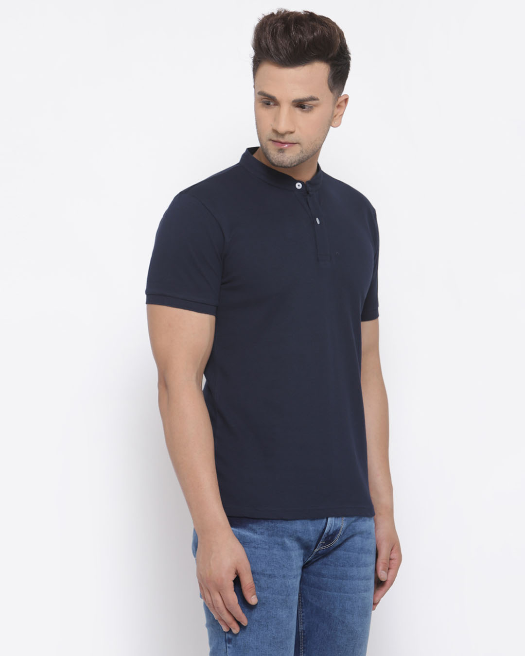 Shop Men's Navy Blue Short Sleeves Casual T-shirt-Back