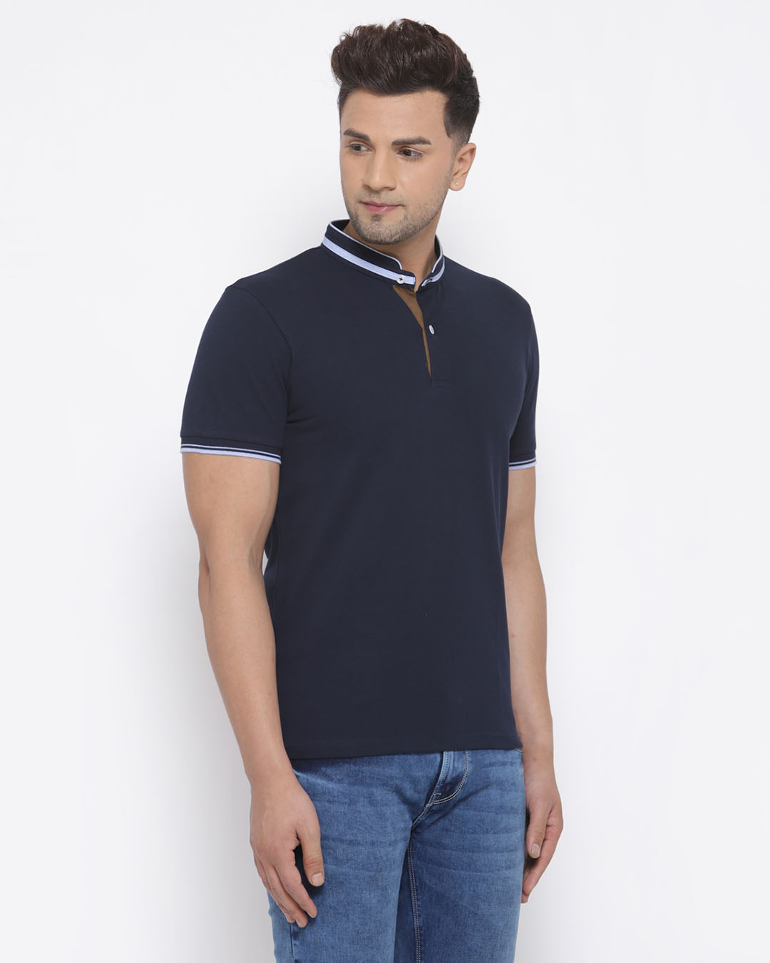 Shop Men's Navy Blue Short Sleeves Casual T-shirt-Back