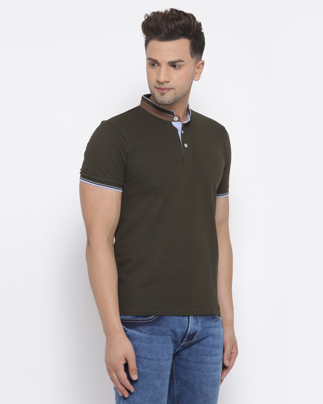 Shop Men's Olive Short Sleeves Casual T-shirt-Back