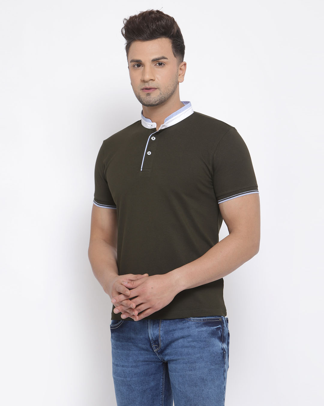 Shop Men's Olive Short Sleeves Casual T-shirt-Back