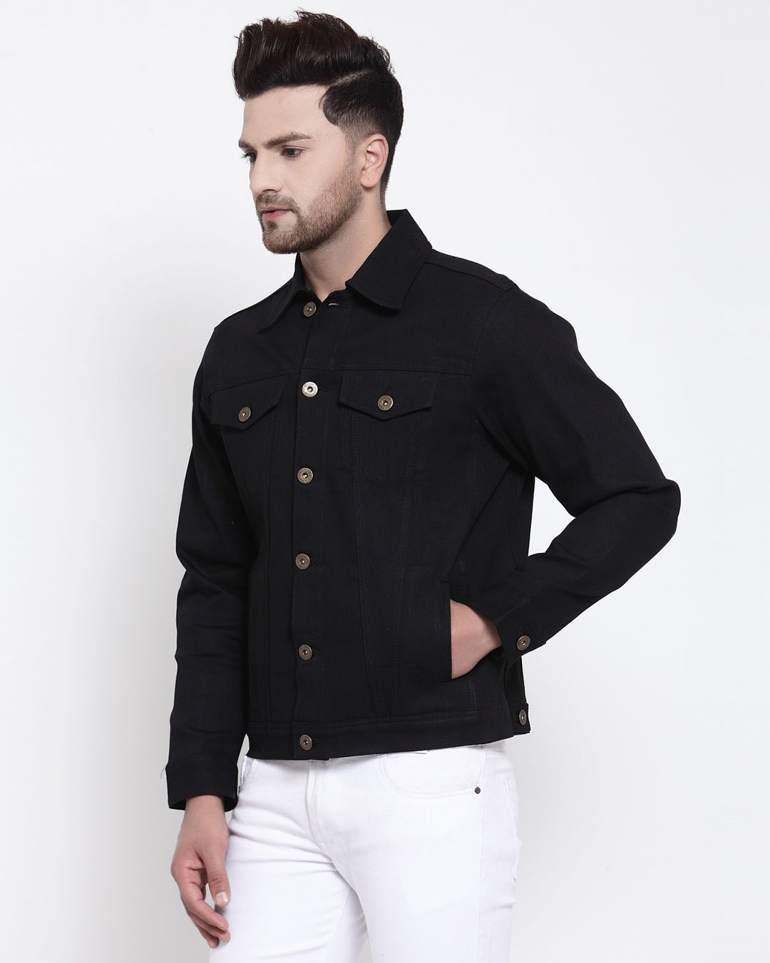 Shop Men's Solid Denim Jacket-Back