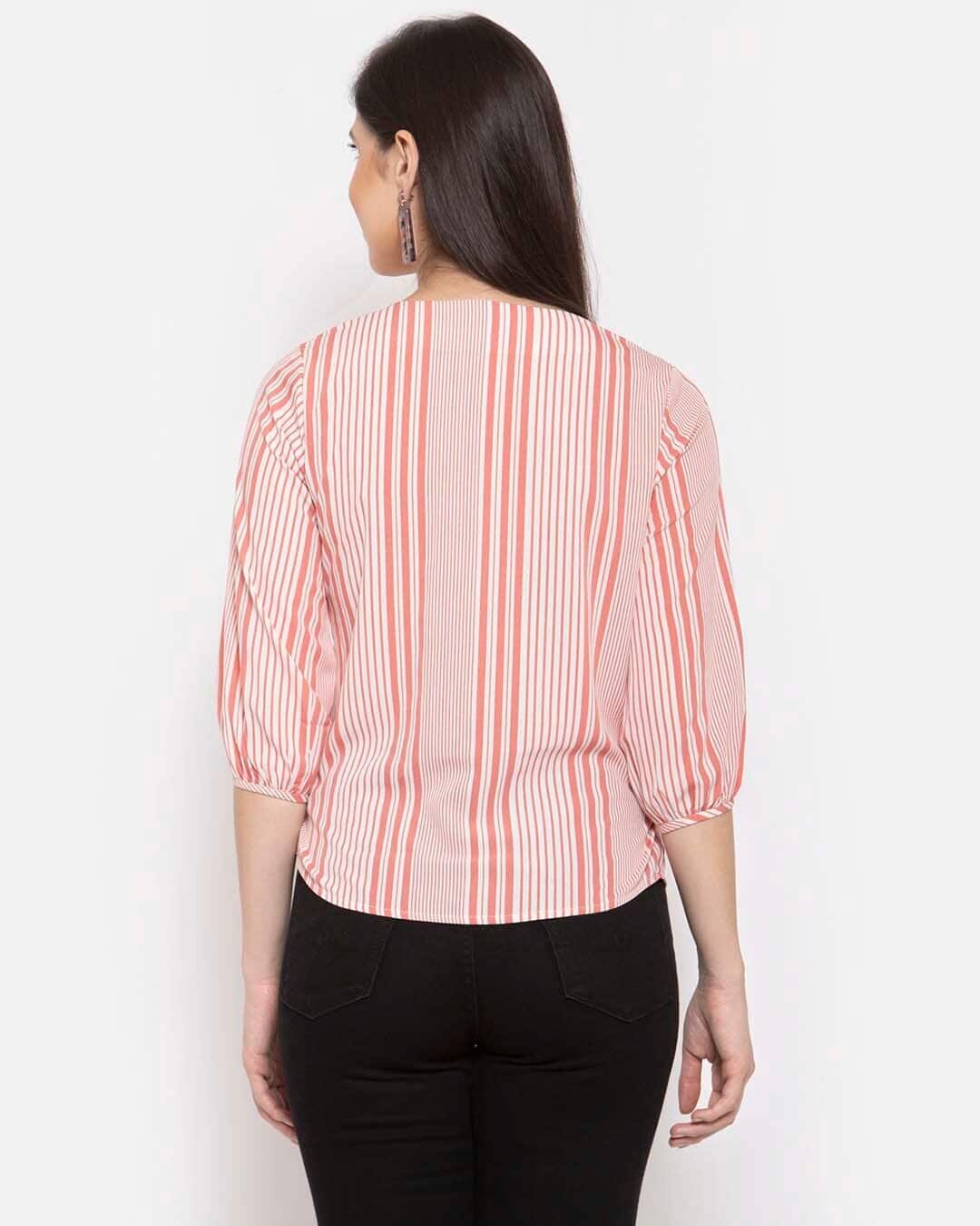 Shop Peach Striped Crepe Regular Top-Back