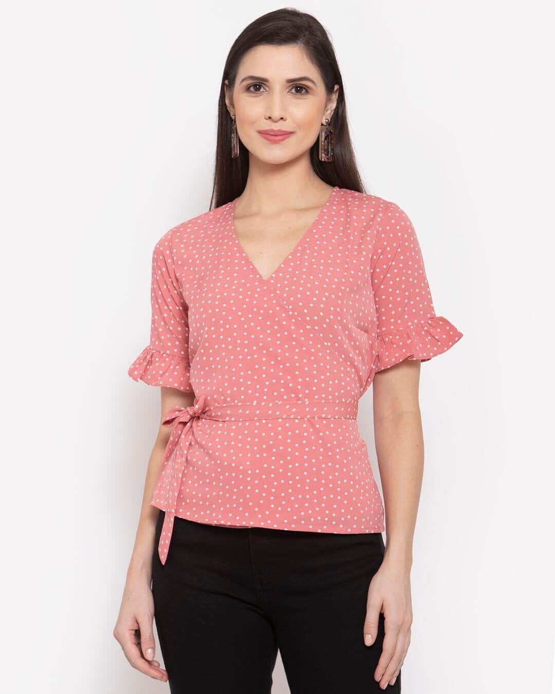 Buy Style Quotient Pink Bell Sleeve Crepe Wrap Top Online at Bewakoof