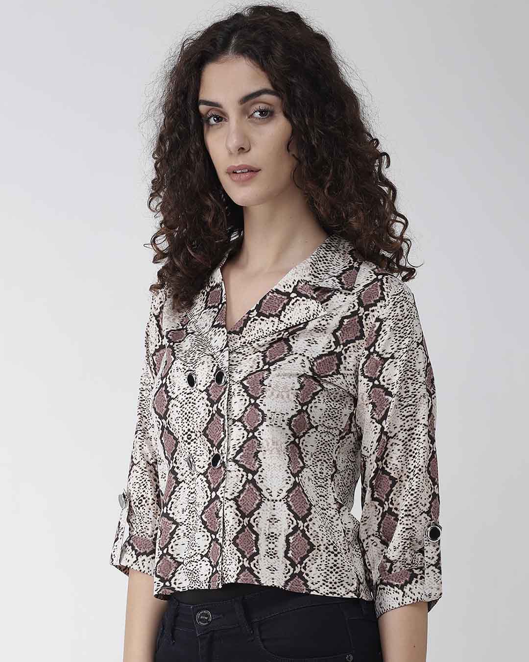 Shop Women Beige & Brown Snakeskin Print Shirt-Back