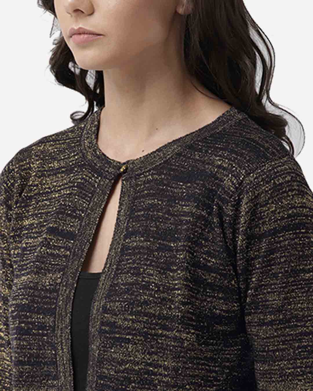 Shop Women's Black & Golden Self Design Shrug-Back