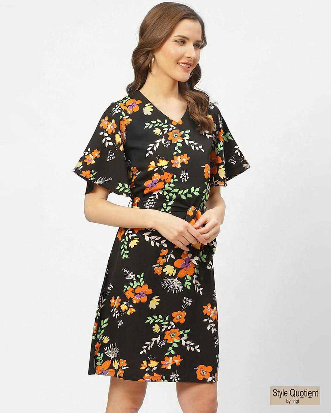 orange and black floral dress