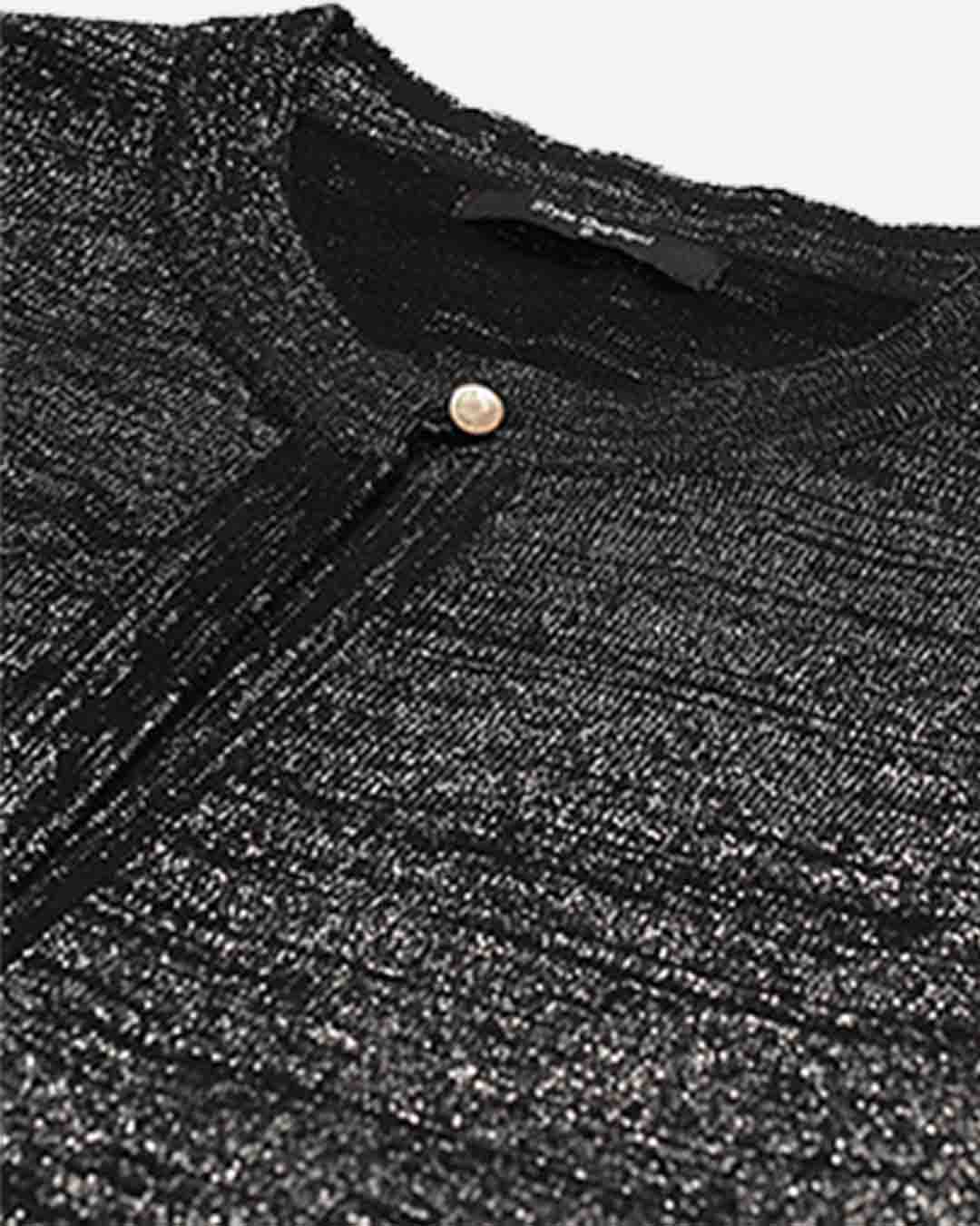 Shop Women's Black & Silver Shimmered Crop Button Shrug-Back