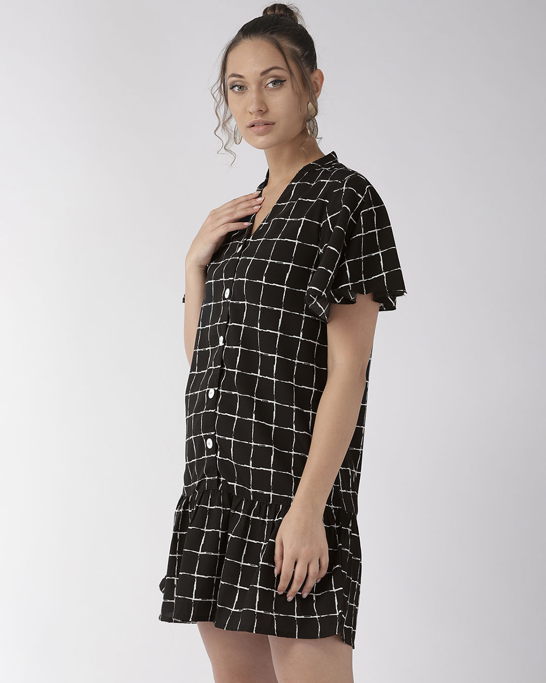 Shop Women's Black & White Checked A Line Dress-Back