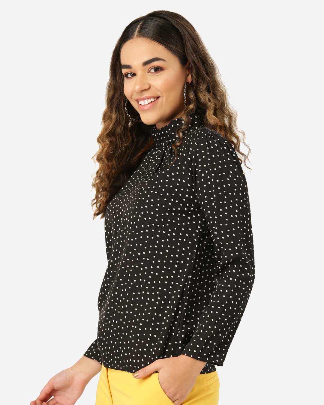 Shop Women's Black & White Polka Dot Print Top-Back