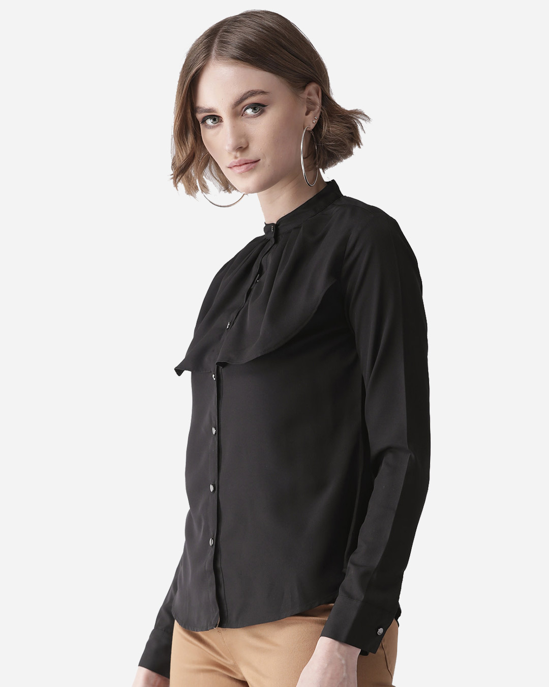 Shop Women Black Contemporary Solid Smart Casual Shirt-Back