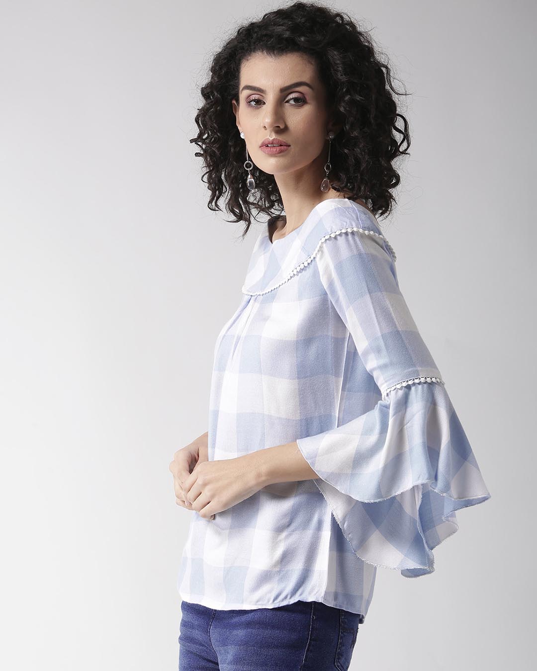 Shop Women's Blue & White Checked Top-Back