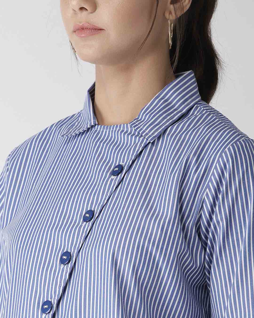 Shop Women Blue & White New Fit Striped Casual Shirt-Back