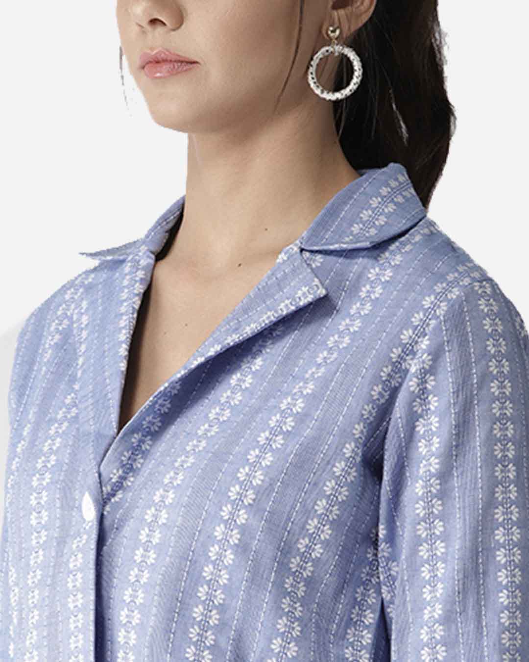 Shop Women's Blue & White Self Design Crop Button Shrug-Back