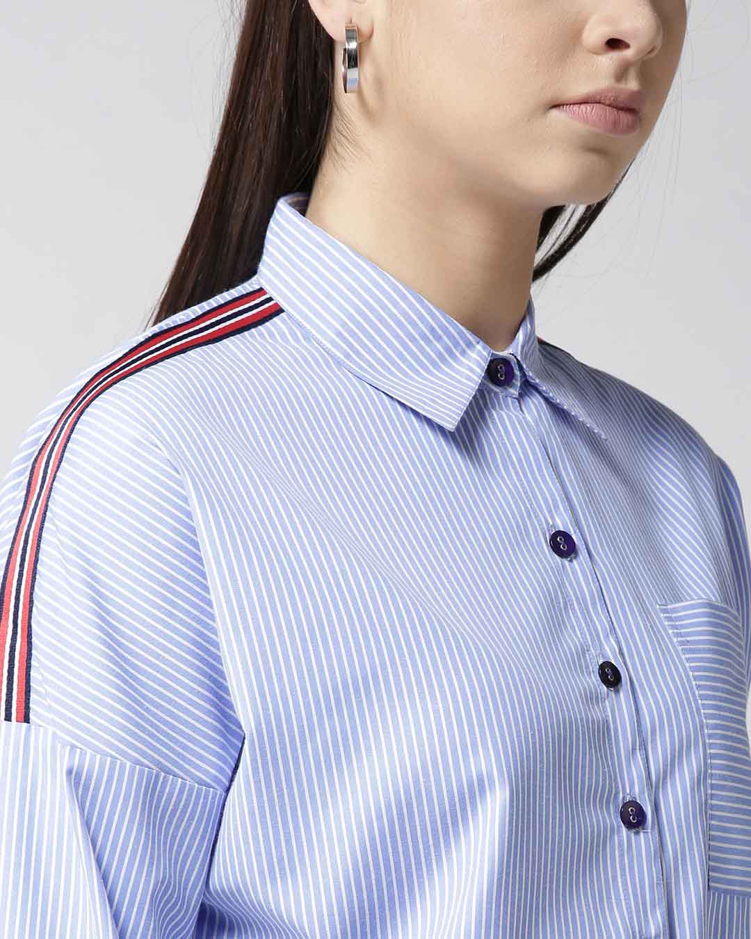 Shop Women Blue & White Striped Casual Shirt-Back