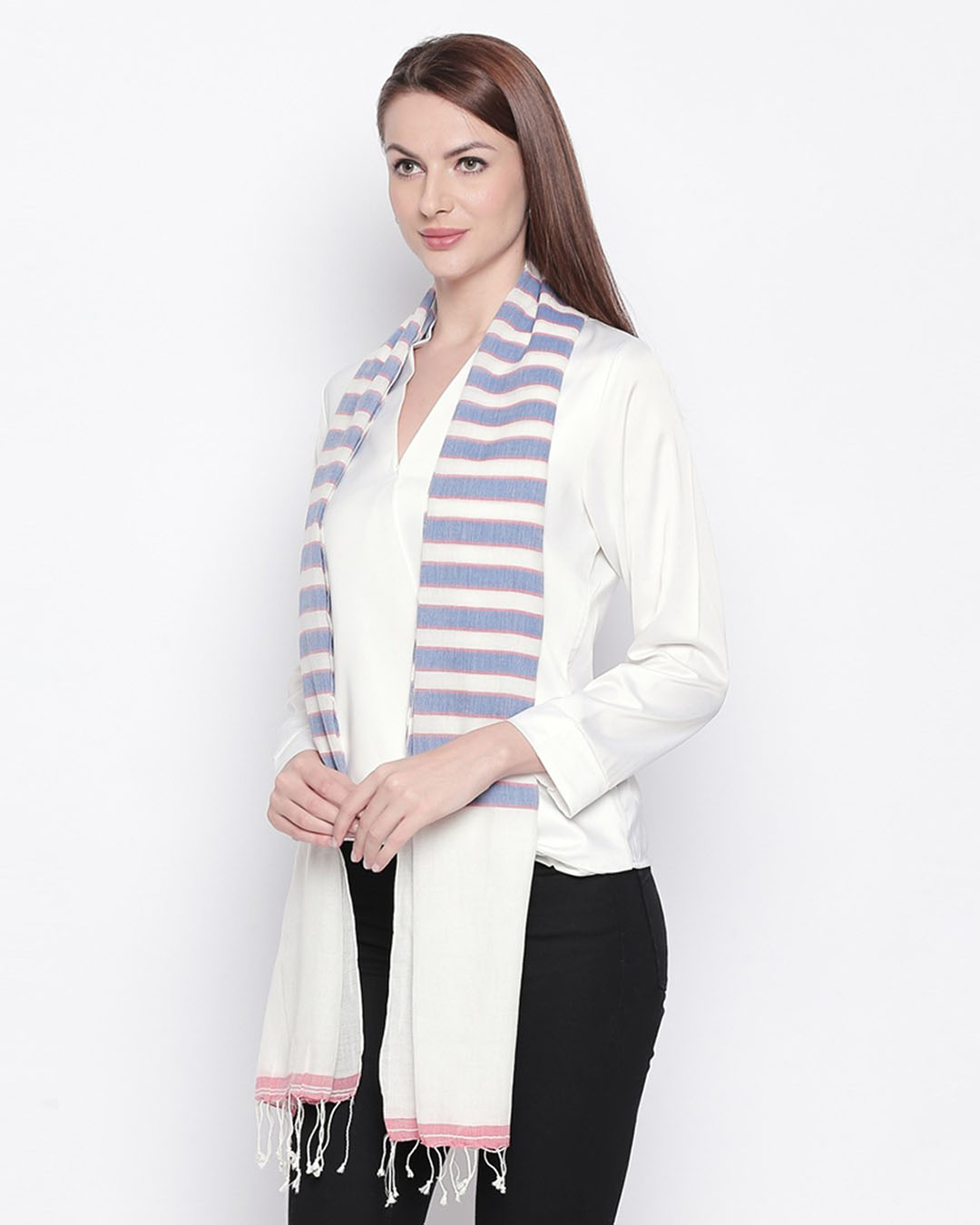 Shop Women's Blue & White Striped Stole-Back