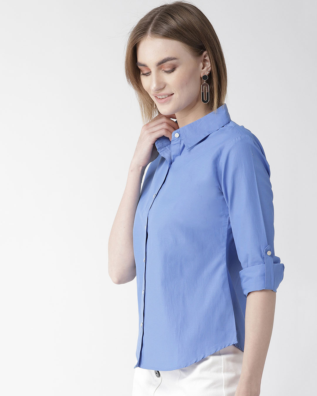 Shop Women Blue Classic Regular Solid Casual Shirt-Back