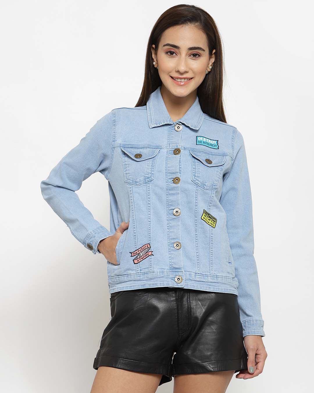 Buy Style Quotient Women Blue Crop Denim Jacket With Embroidered For Women Blue Online At Bewakoof 