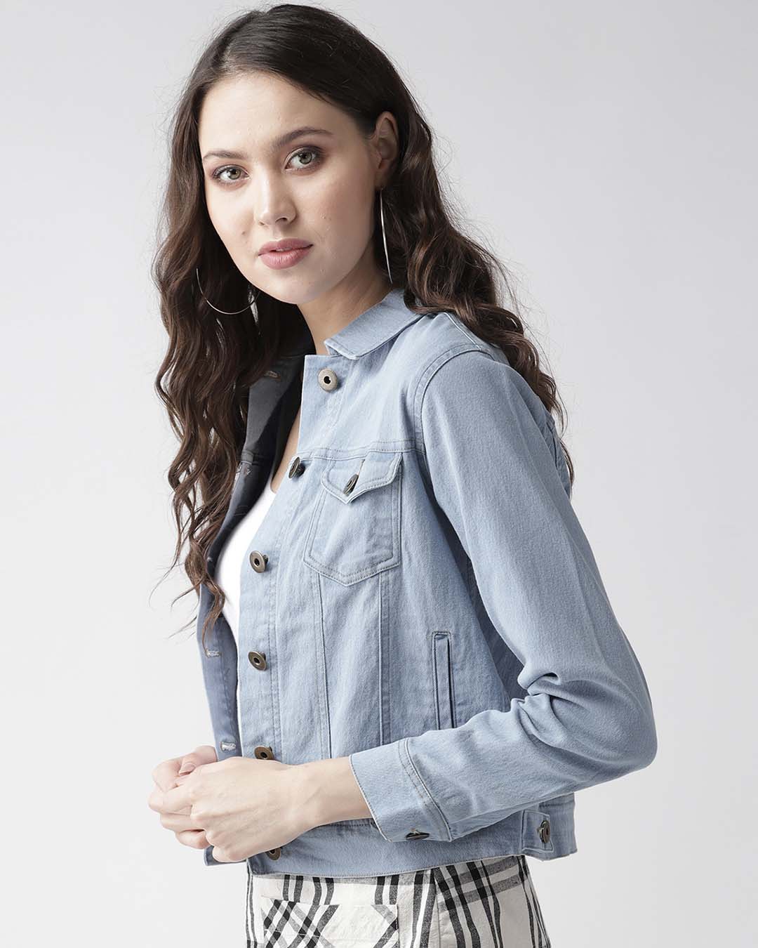 Shop Women's Blue Solid Denim Jacket-Back