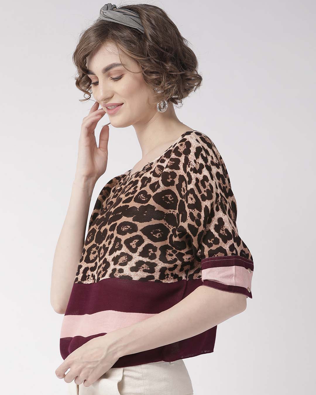 Shop Women's Brown & Purple Leopard Print Top-Back