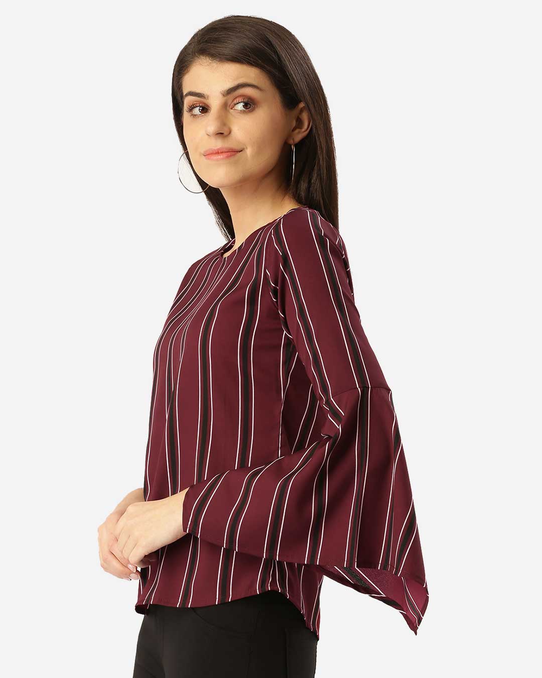 Shop Women Burgundy & Black Striped Top-Back