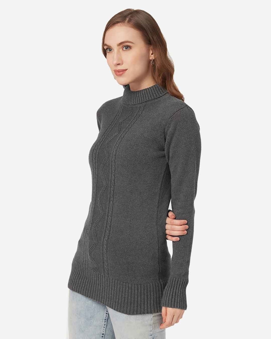 Shop Women's Charcoal Grey Self Design Pullover-Back