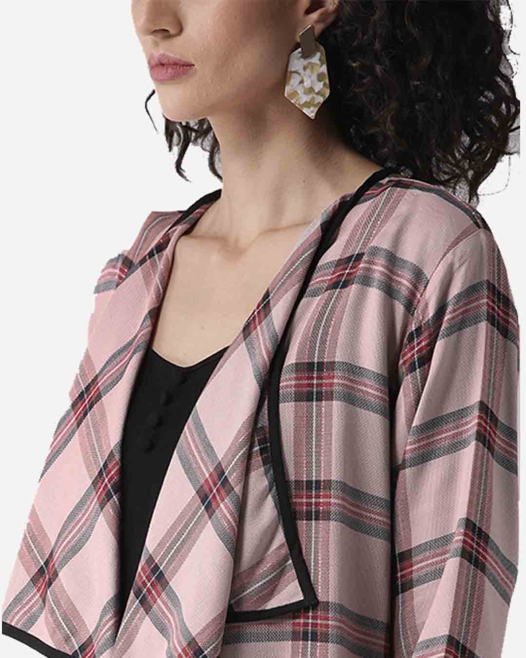 Shop Women's Dusty Pink & Black Checked Waterfall Shrug-Back