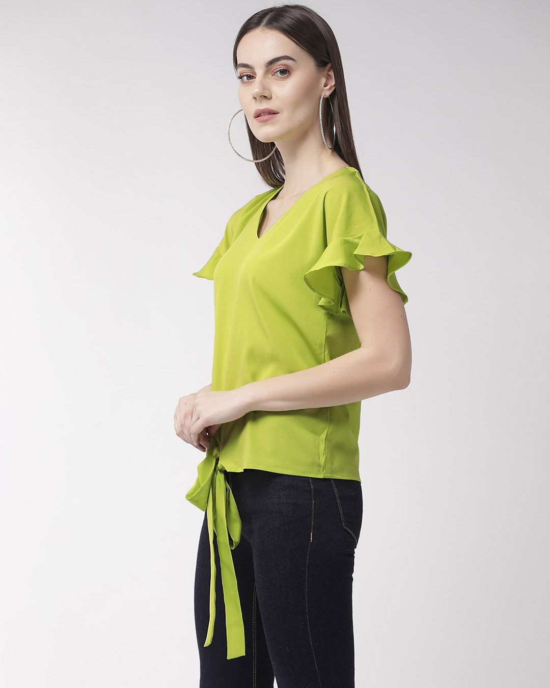 Shop Women's Fluorescent Green Solid Top-Back