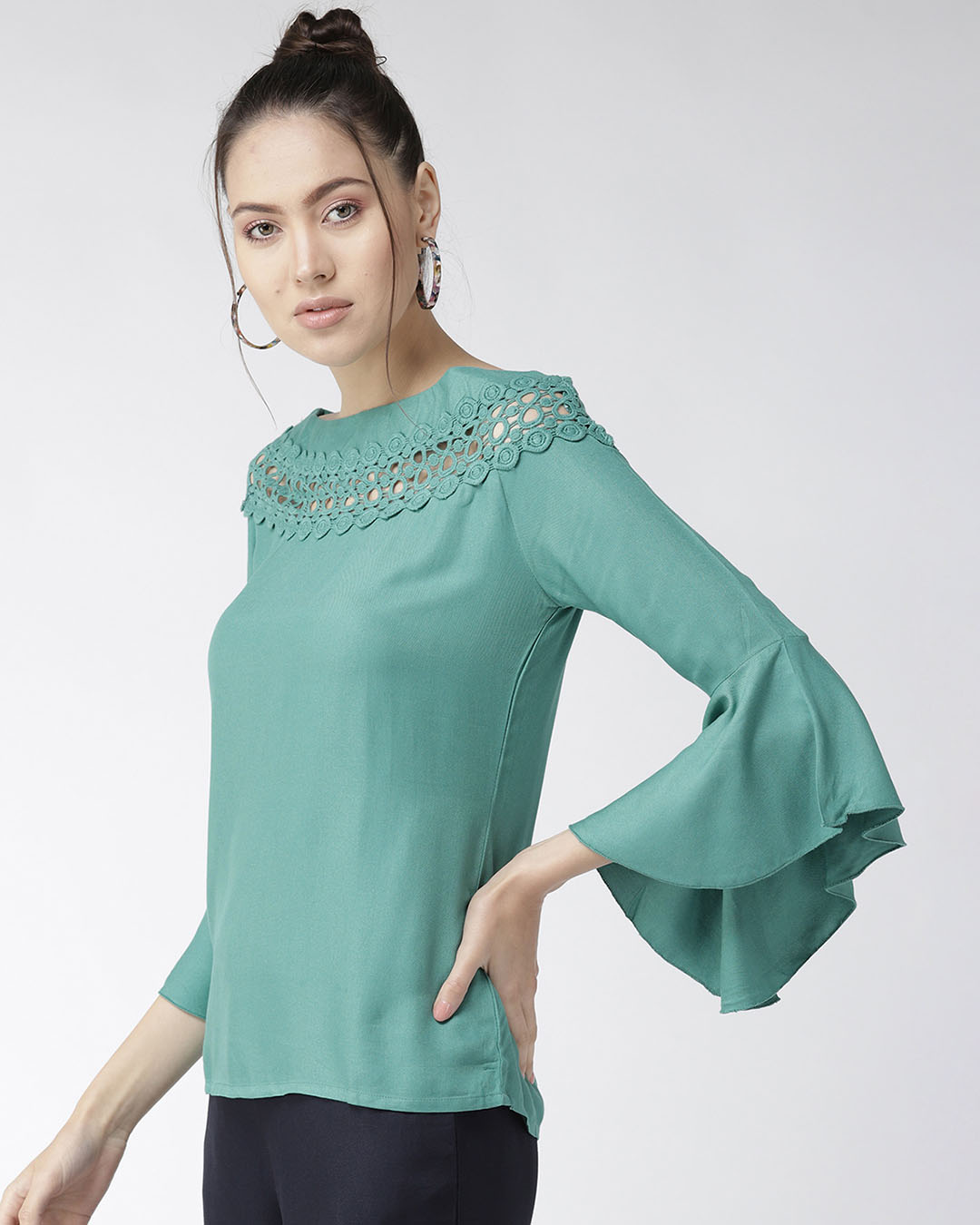Shop Women's Green Solid A Line Top-Back