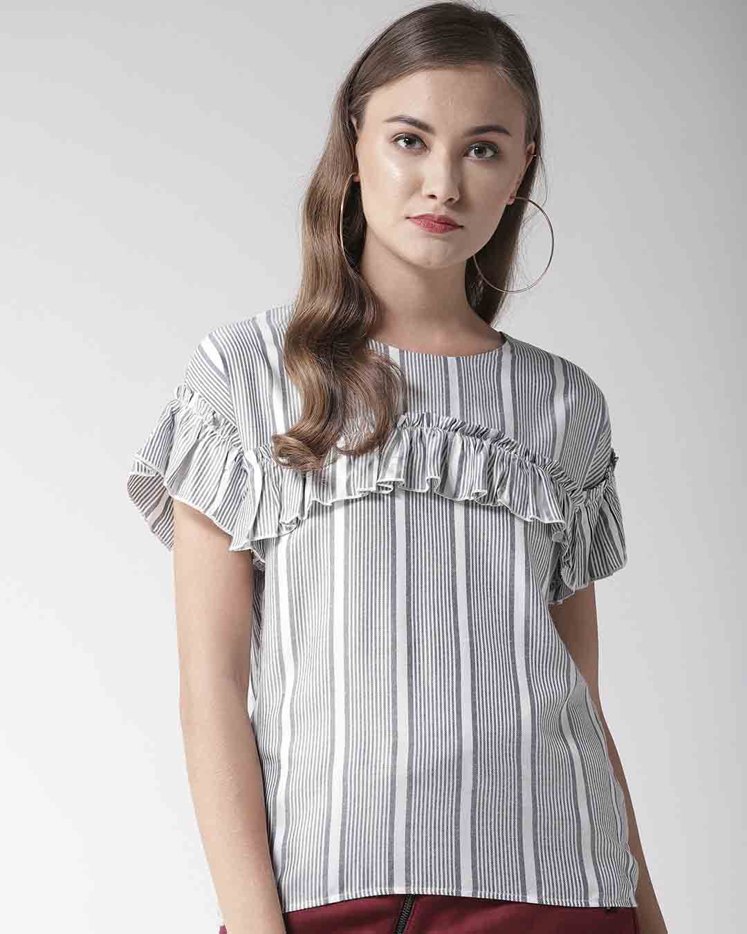 womens grey and white striped top