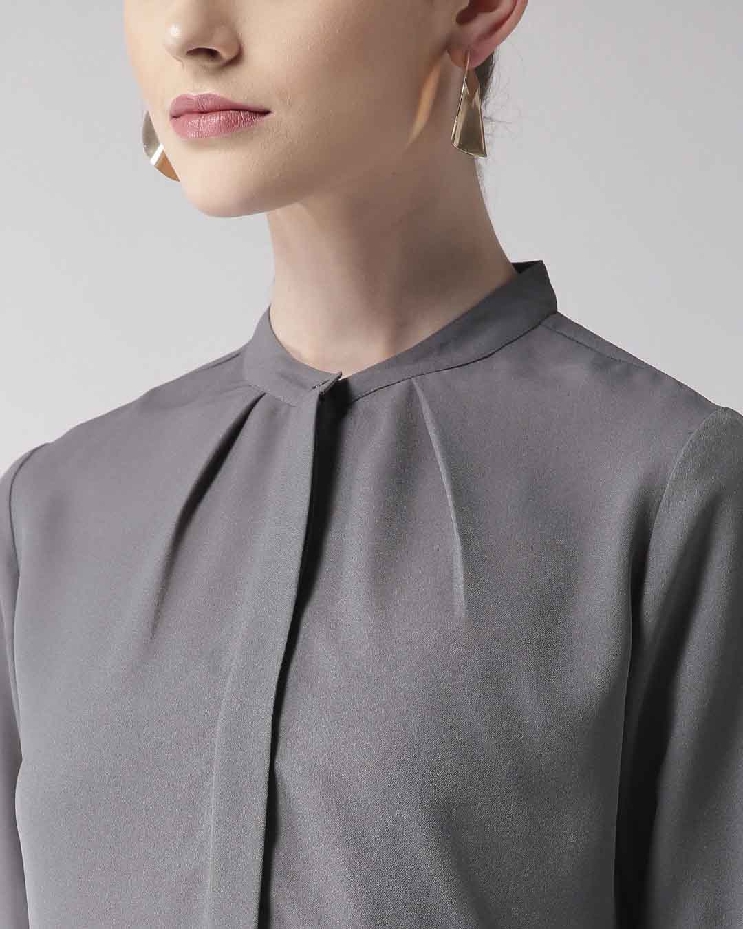Shop Women Grey Regular Fit Solid Casual Shirt-Back
