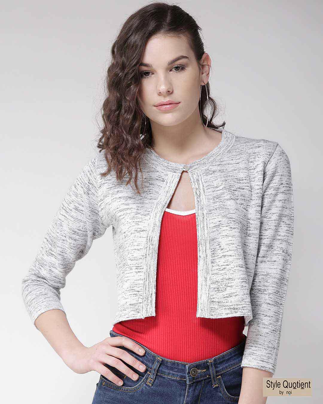 Buy Women's Grey Solid Button Crop Shrug for Women Online at Bewakoof