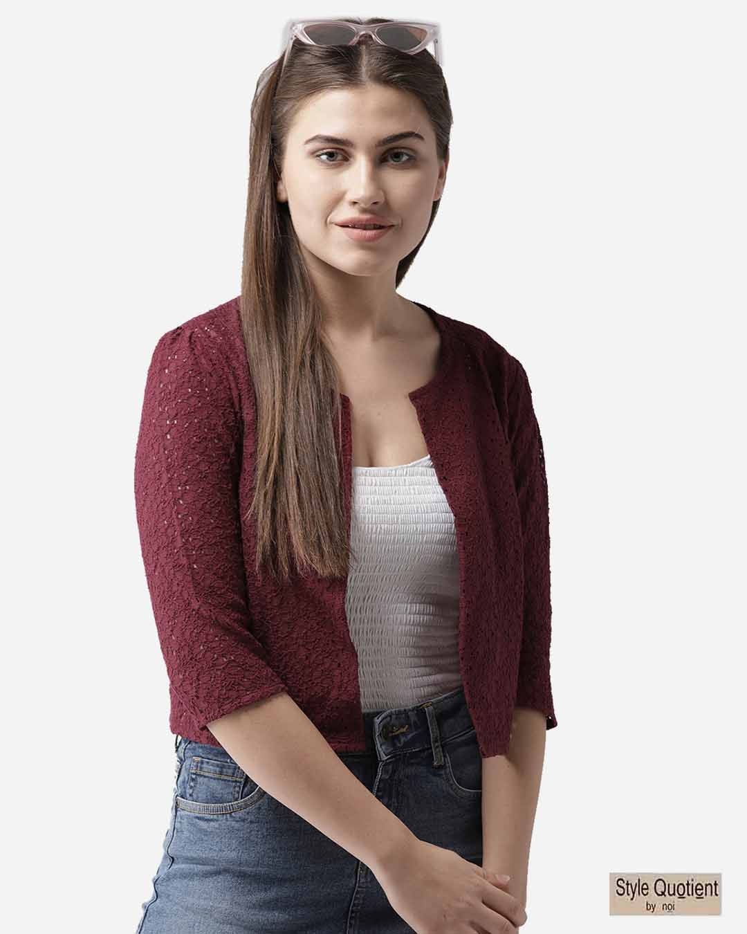 Orange-Colored Printed Open Front Shrug