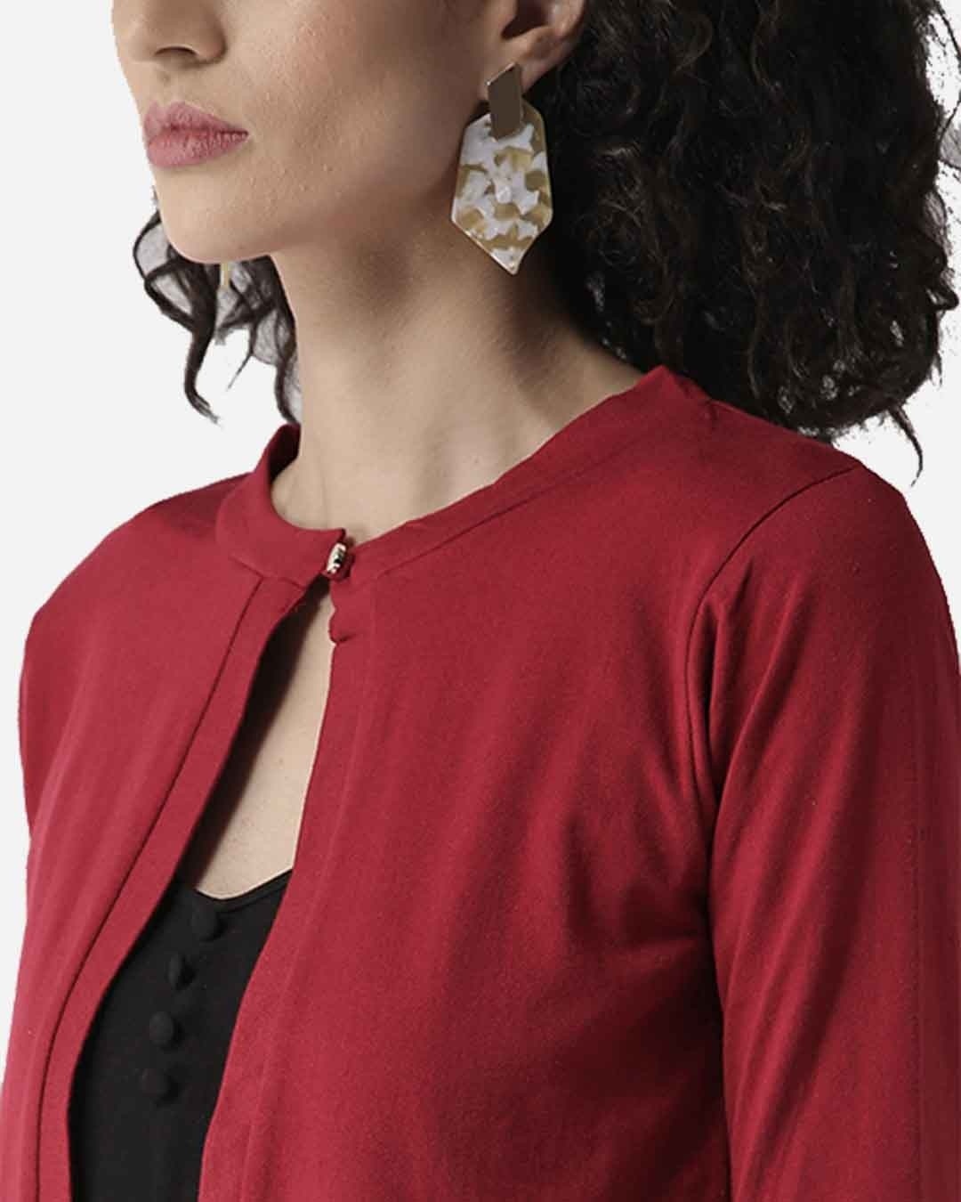 Shop Women's Maroon Solid Crop Button Shrug-Back